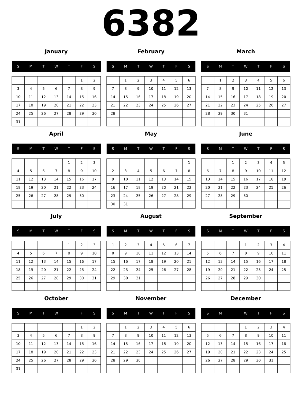 Printable 6382 Calendars