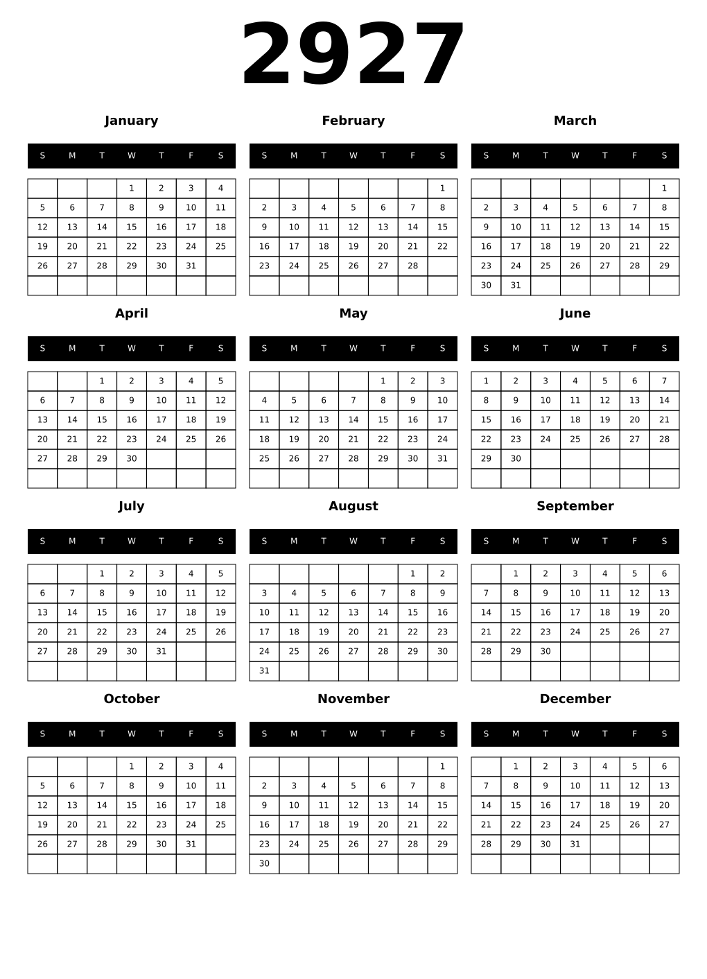 Printable 2927 Calendars