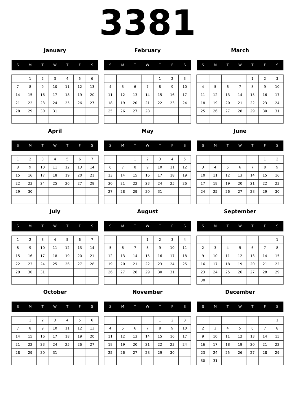 Printable 3381 Calendars