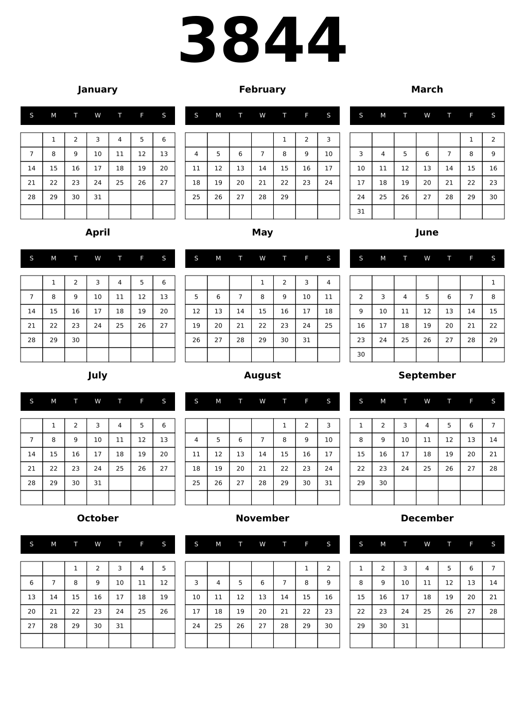 Printable 3844 Calendars