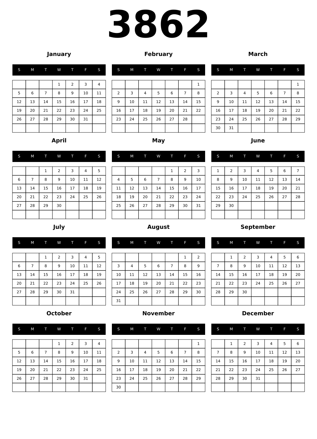 Printable 3862 Calendars