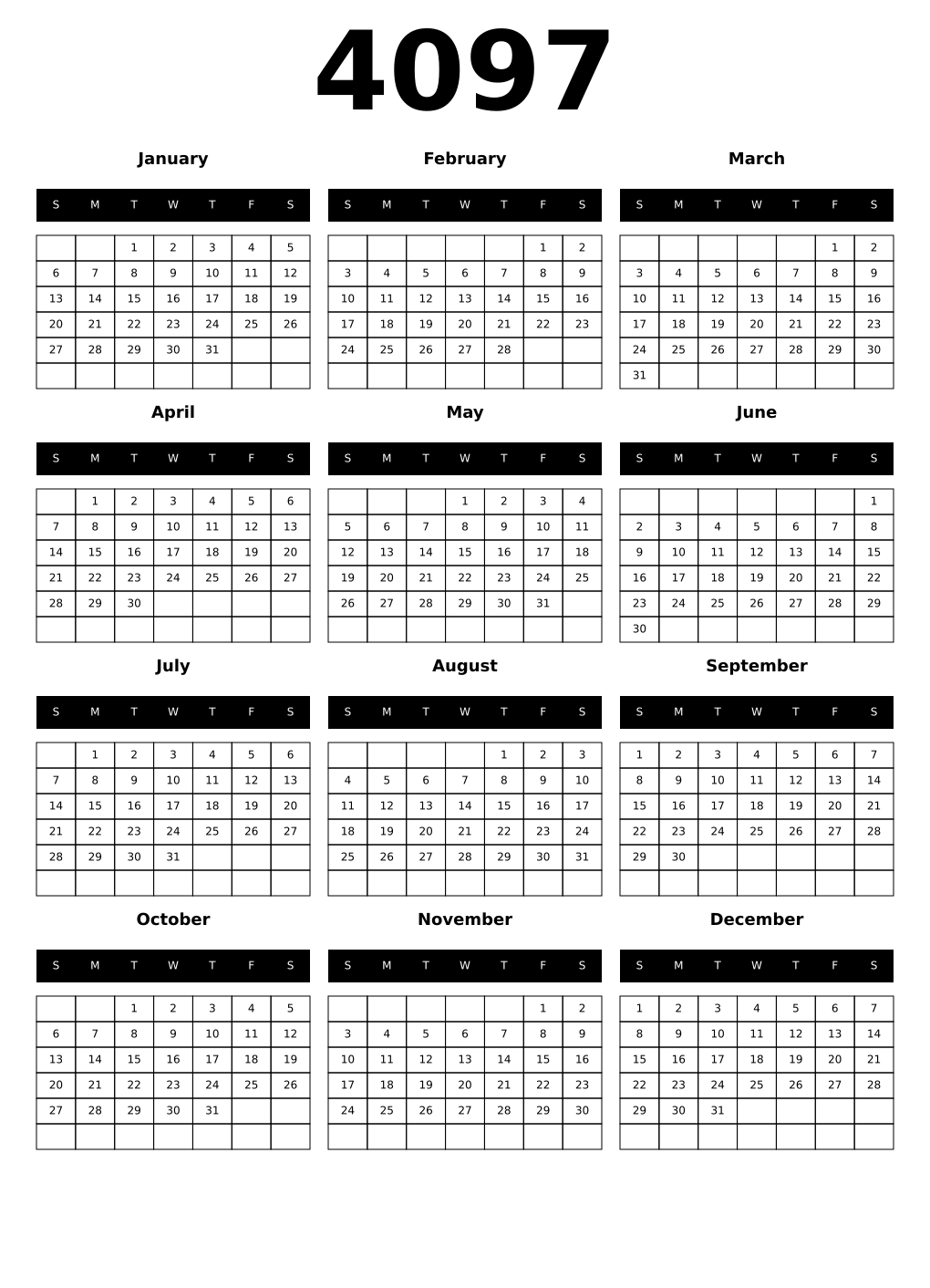 Printable 4097 Calendars