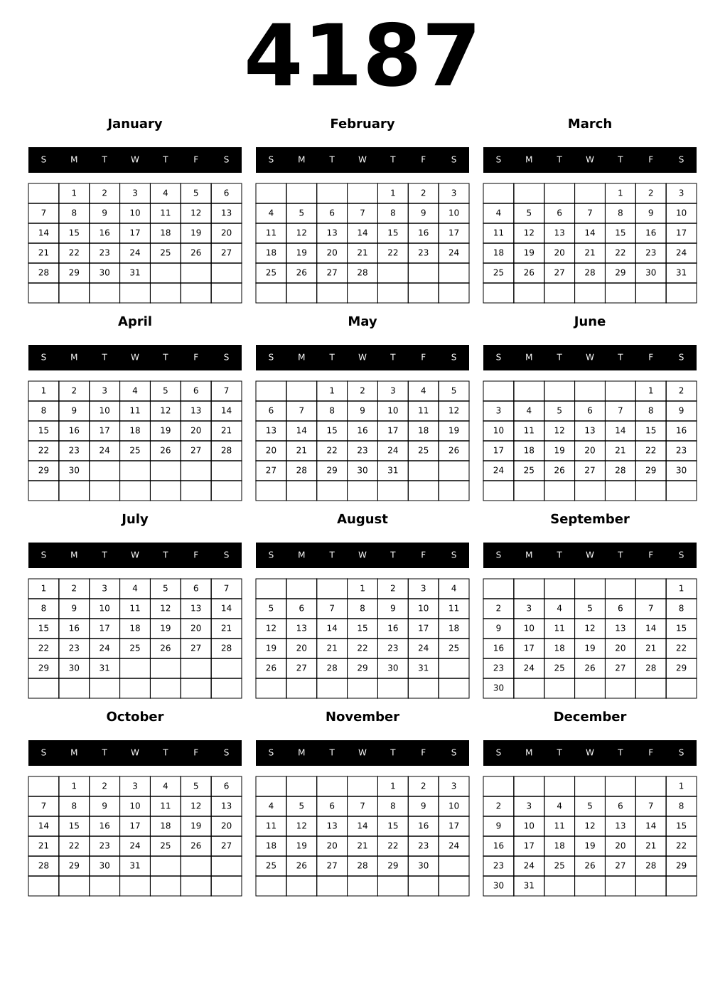 Printable 4187 Calendars