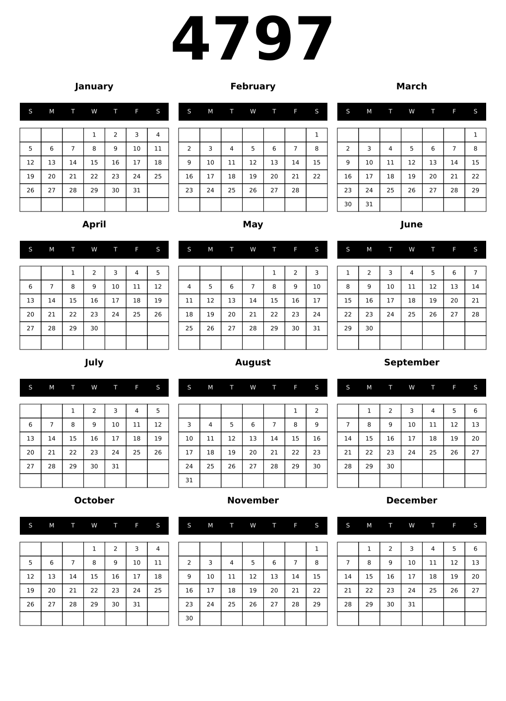 Printable 4797 Calendars