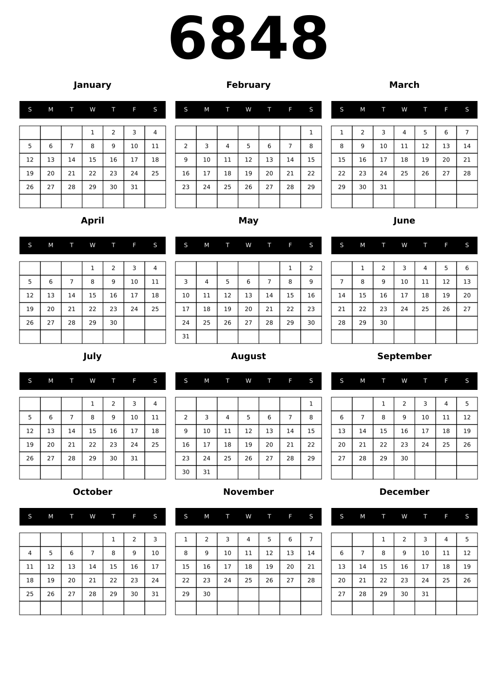 Printable 6848 Calendars