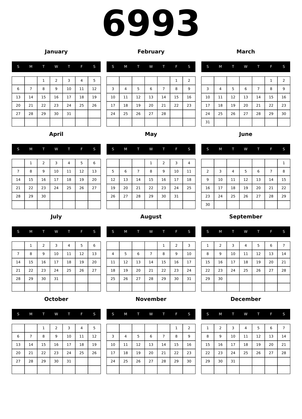 Printable 6993 Calendars