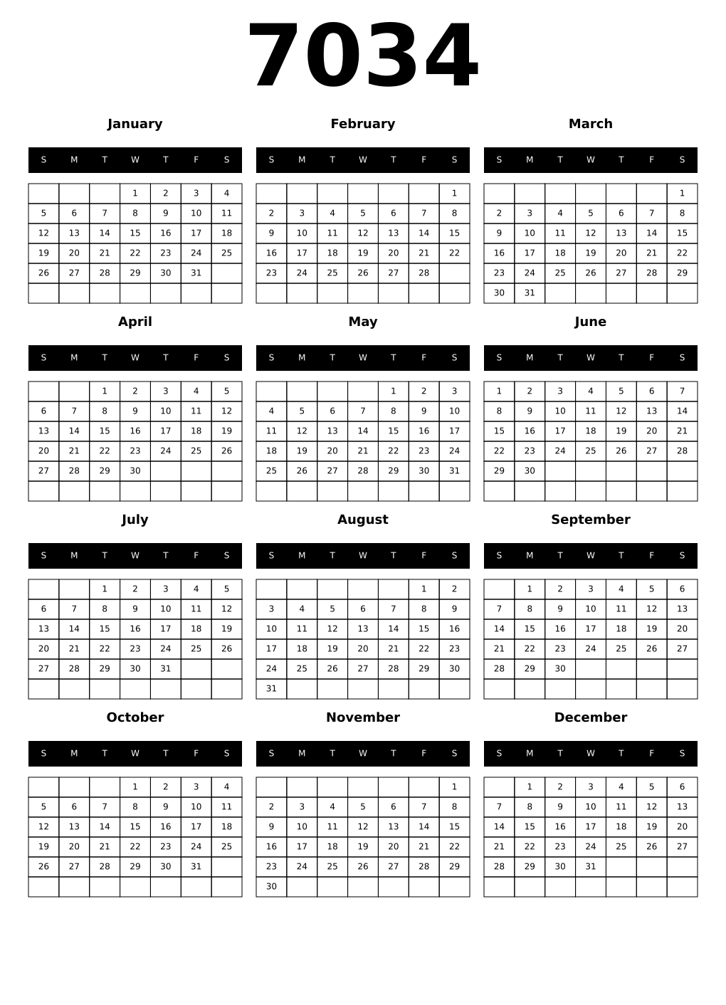 Printable 7034 Calendars