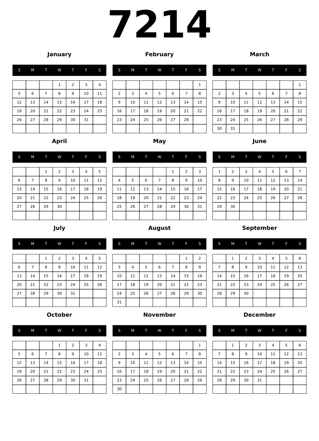 Printable 7214 Calendars