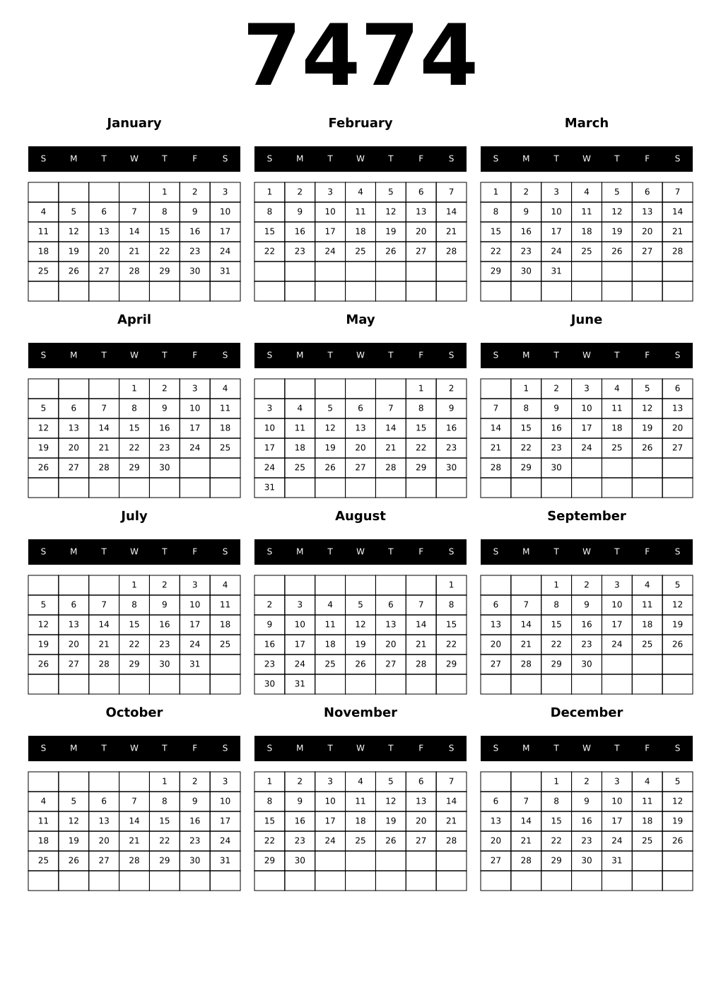 Printable 7474 Calendars