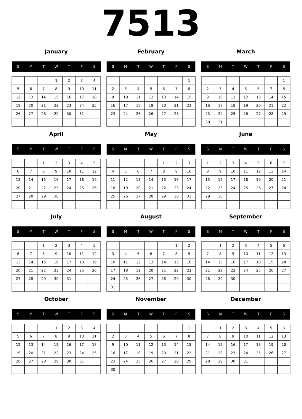 Printable 7513 Calendars