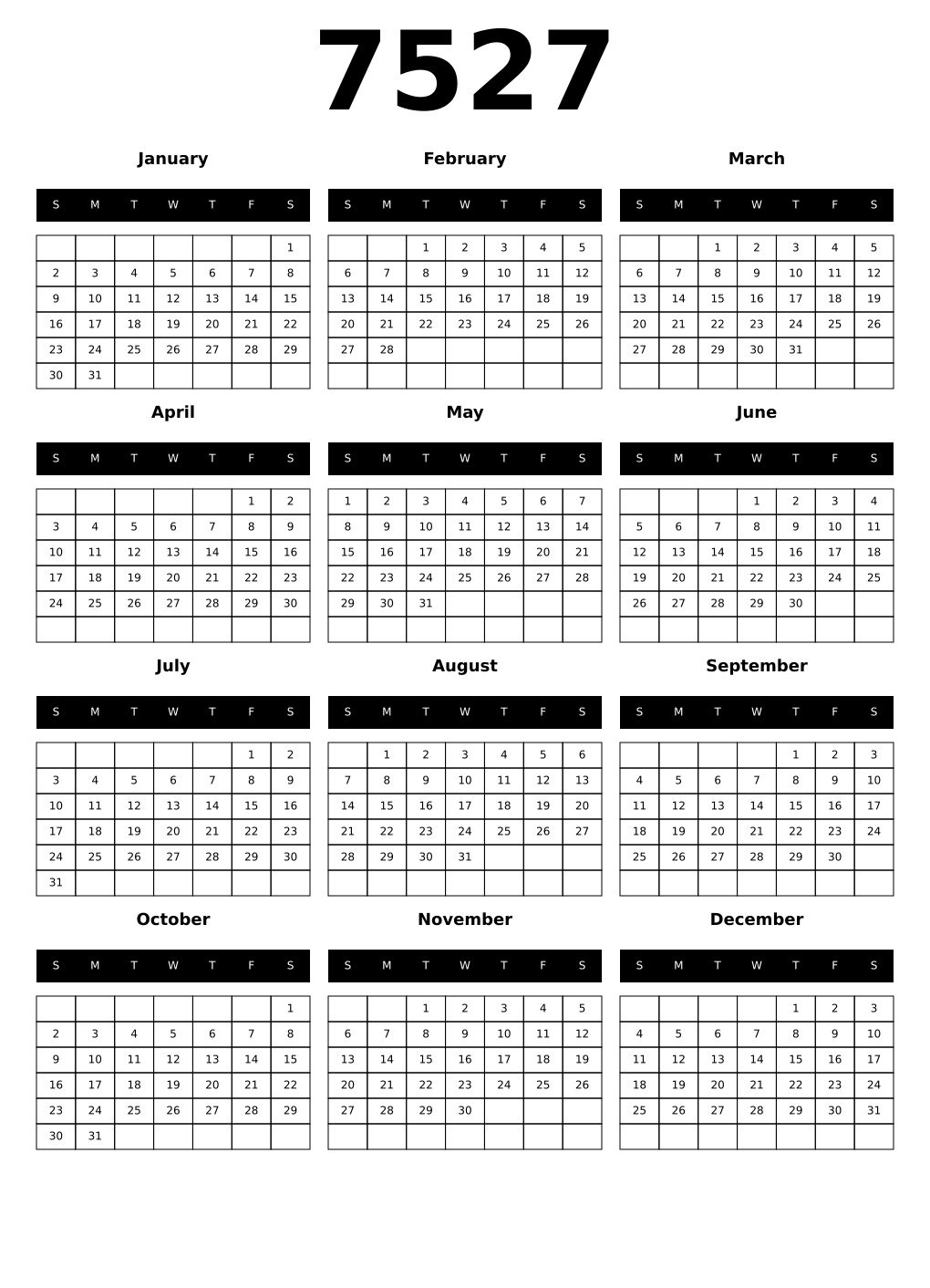 Printable 7527 Calendars