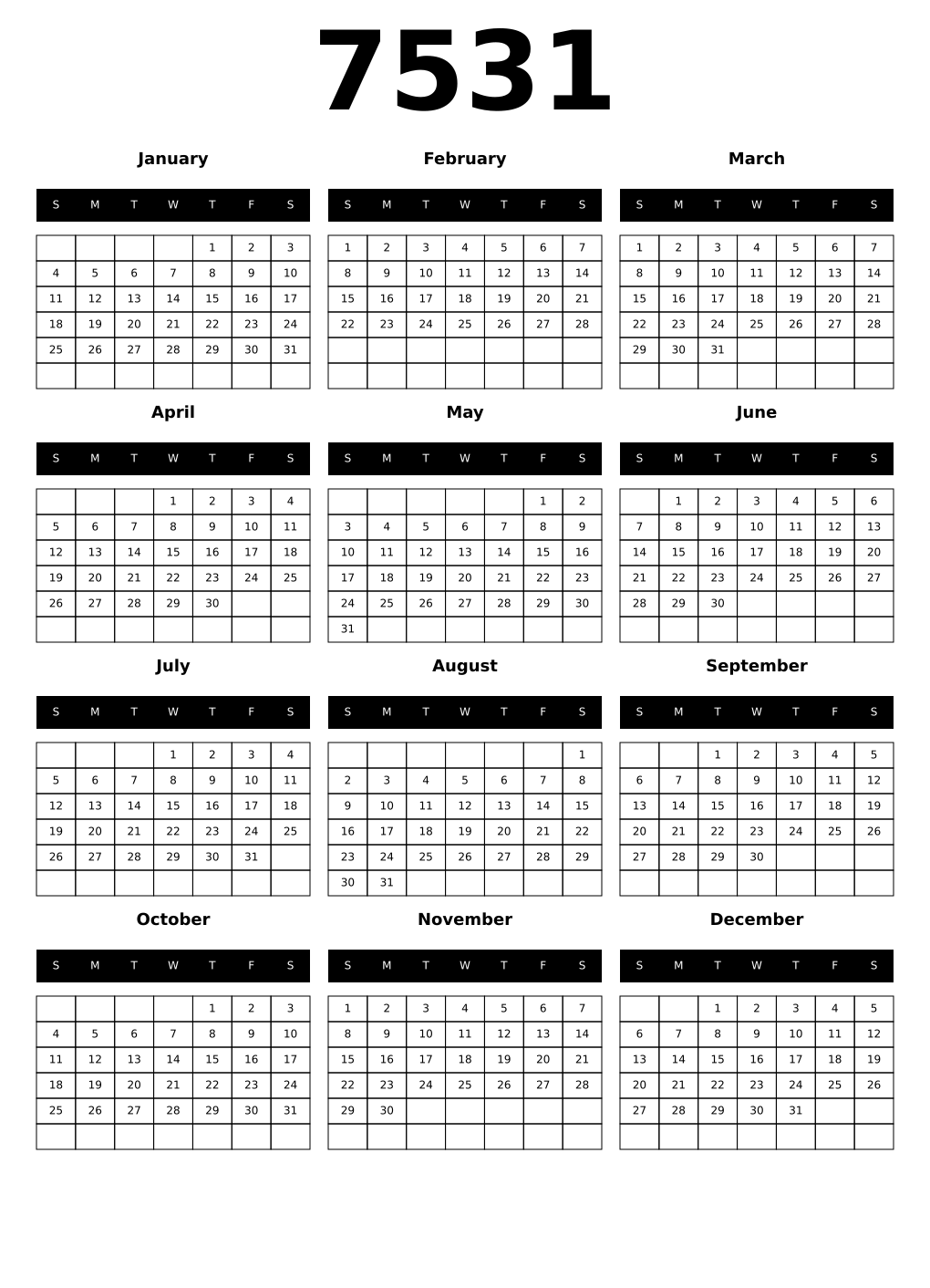 Printable 7531 Calendars
