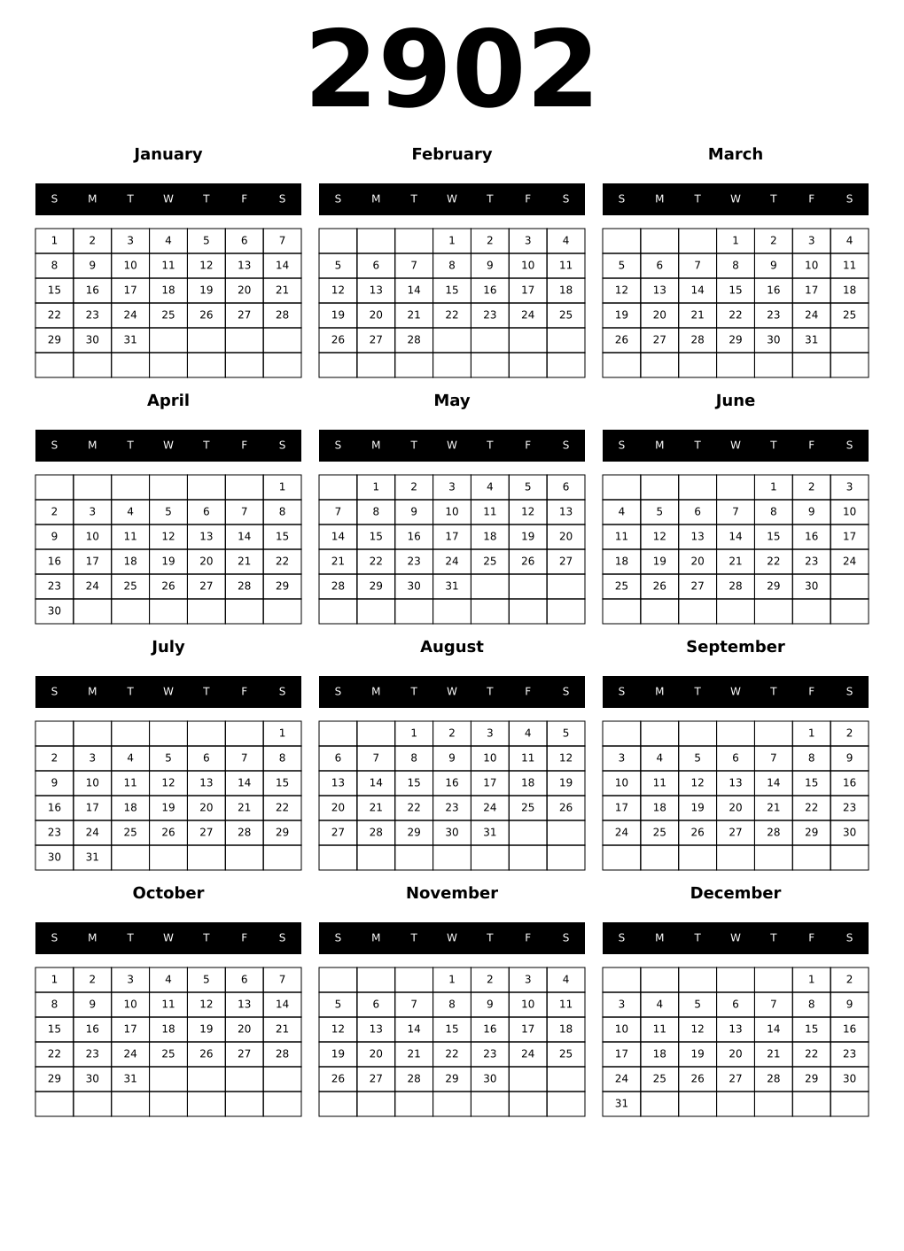 Printable 2902 Calendars