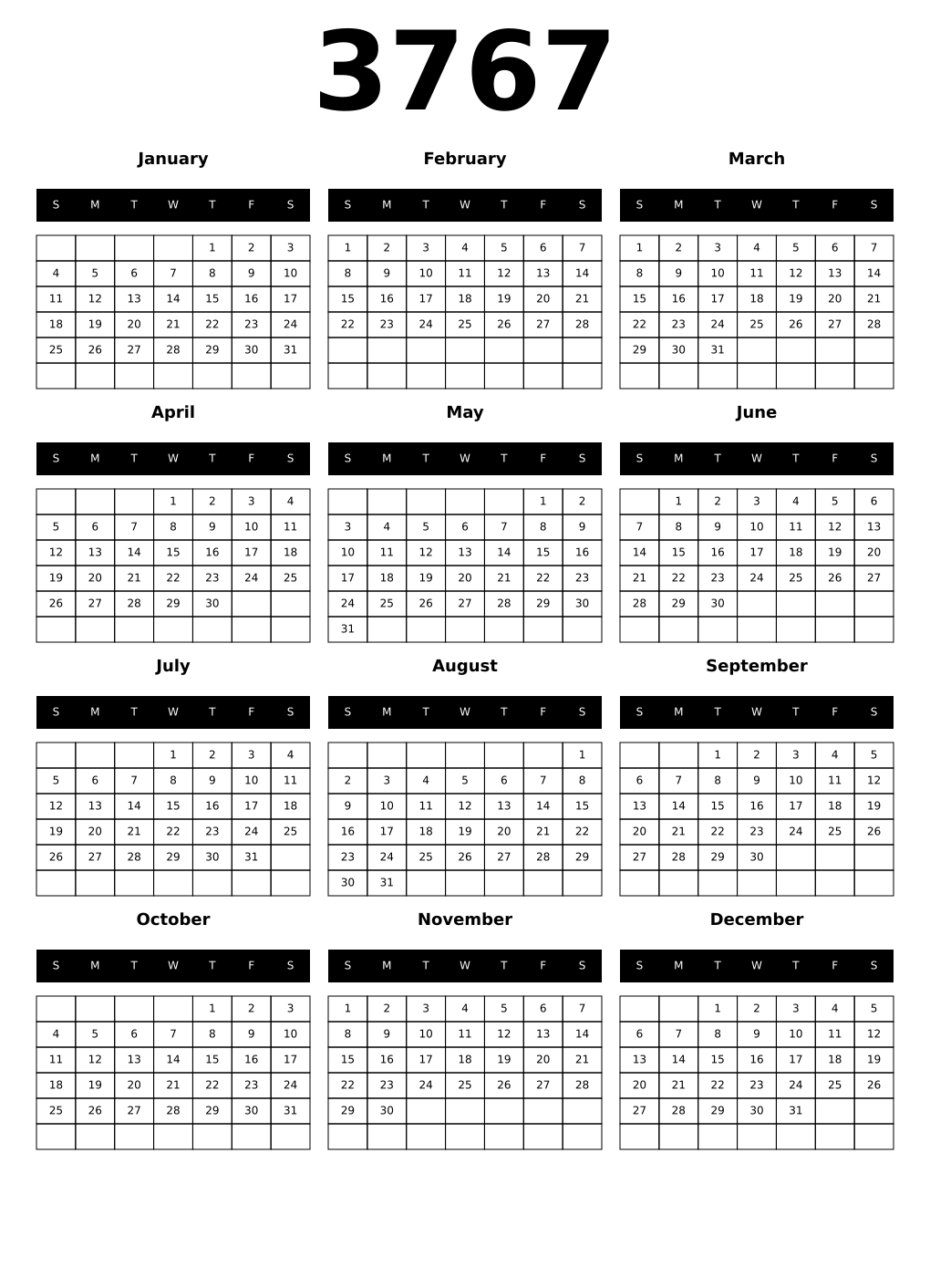 Printable 3767 Calendars