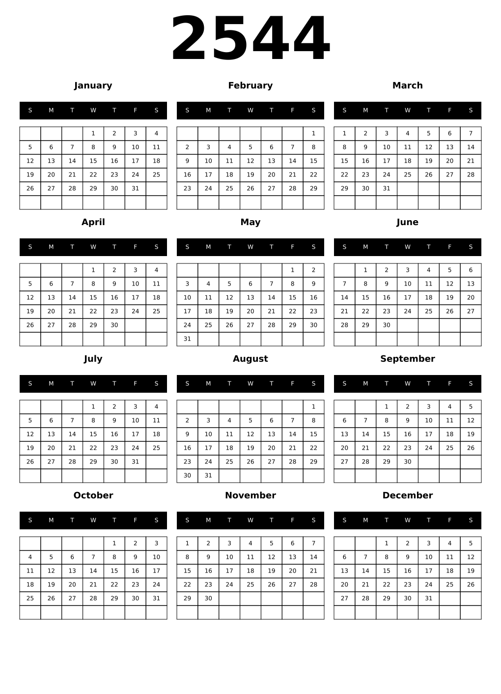 Printable 2544 Calendars