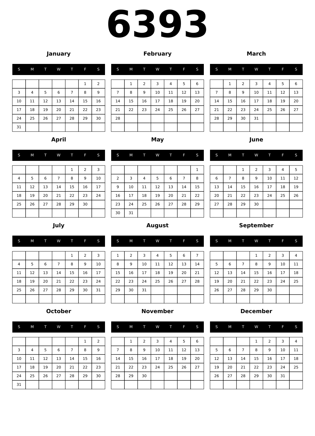 Printable 6393 Calendars