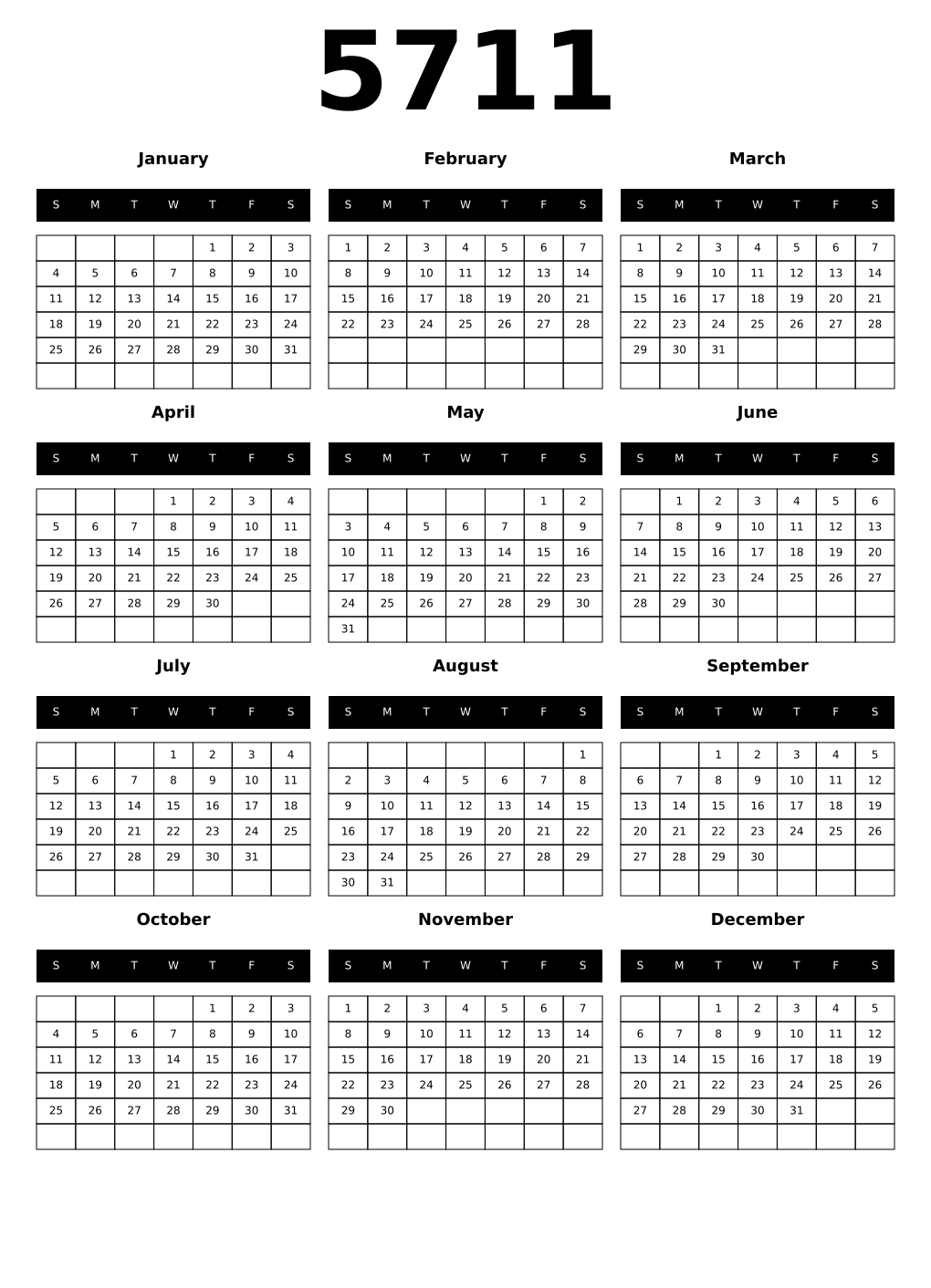 Printable 5711 Calendars