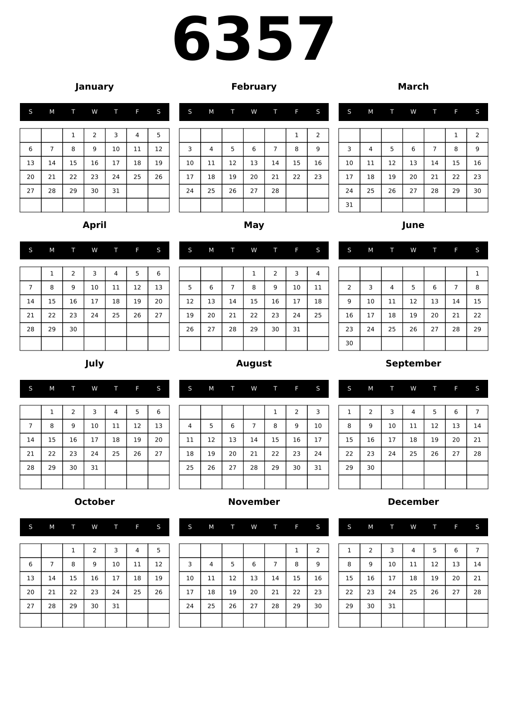 Printable 6357 Calendars