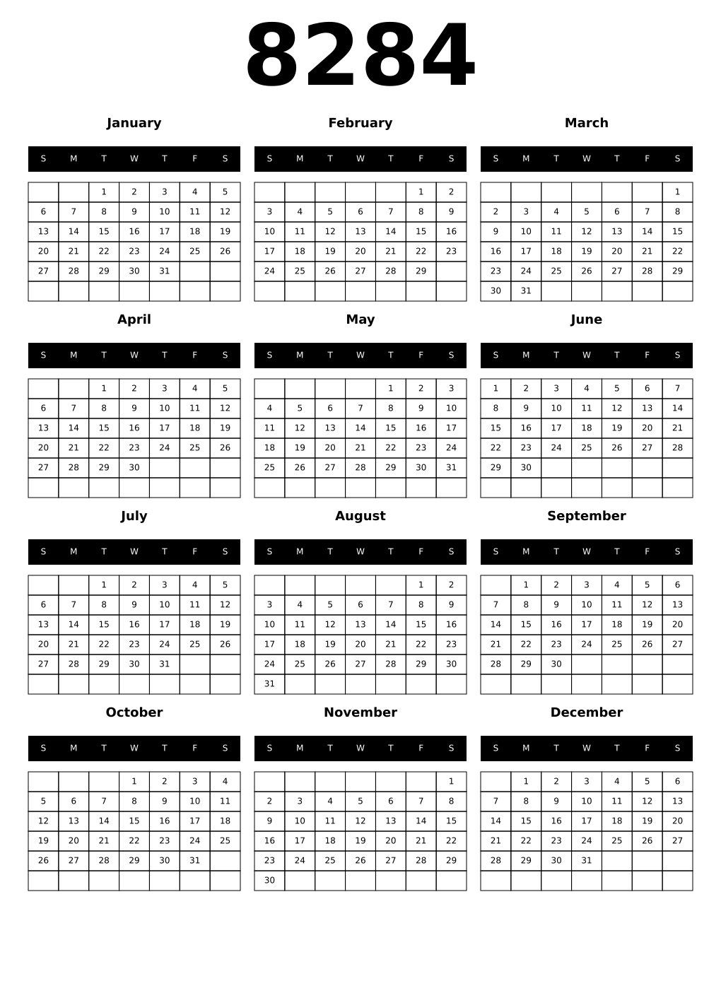 Printable 8284 Calendars