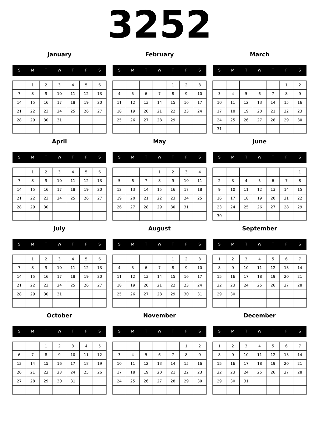 Printable 3252 Calendars