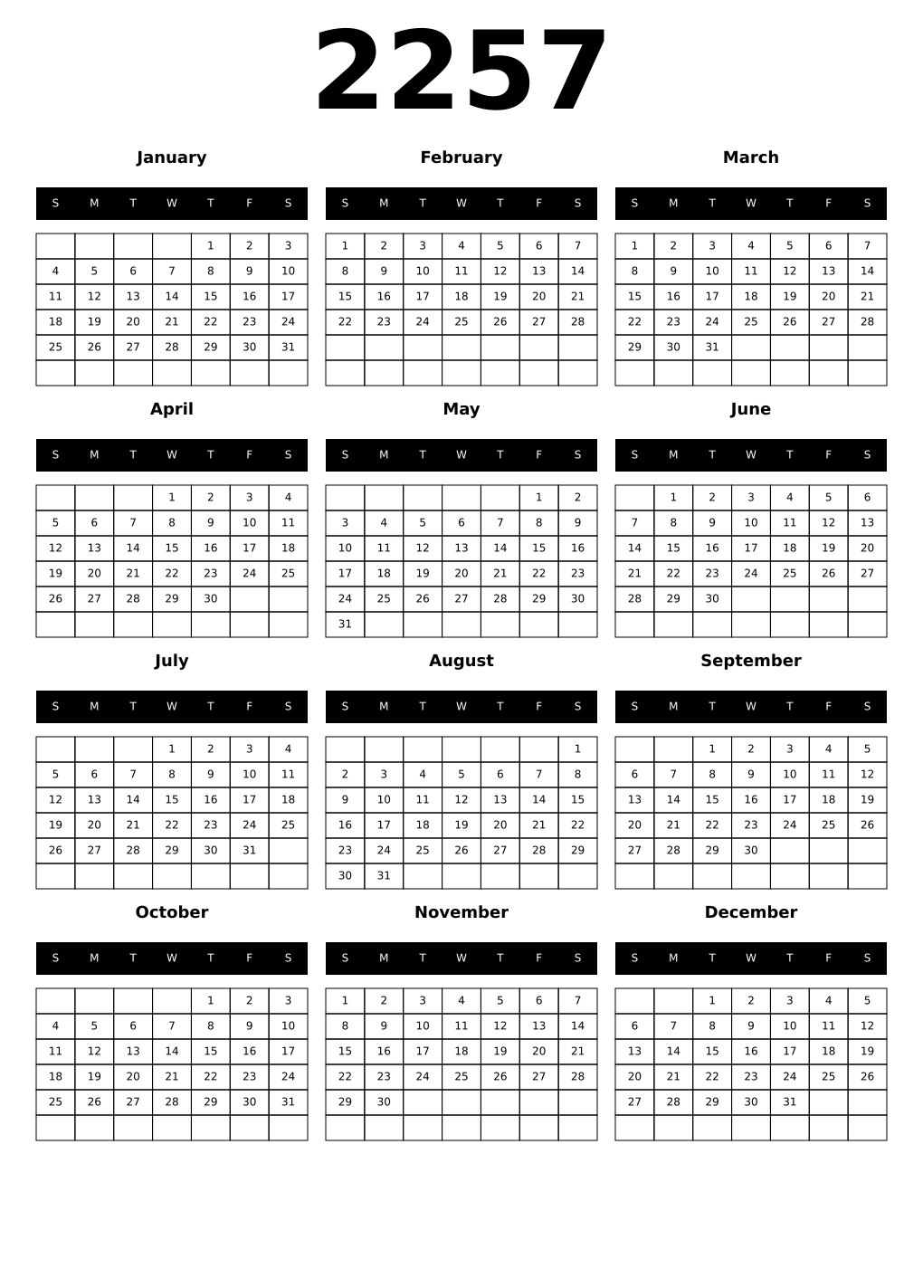 Printable 2257 Calendars