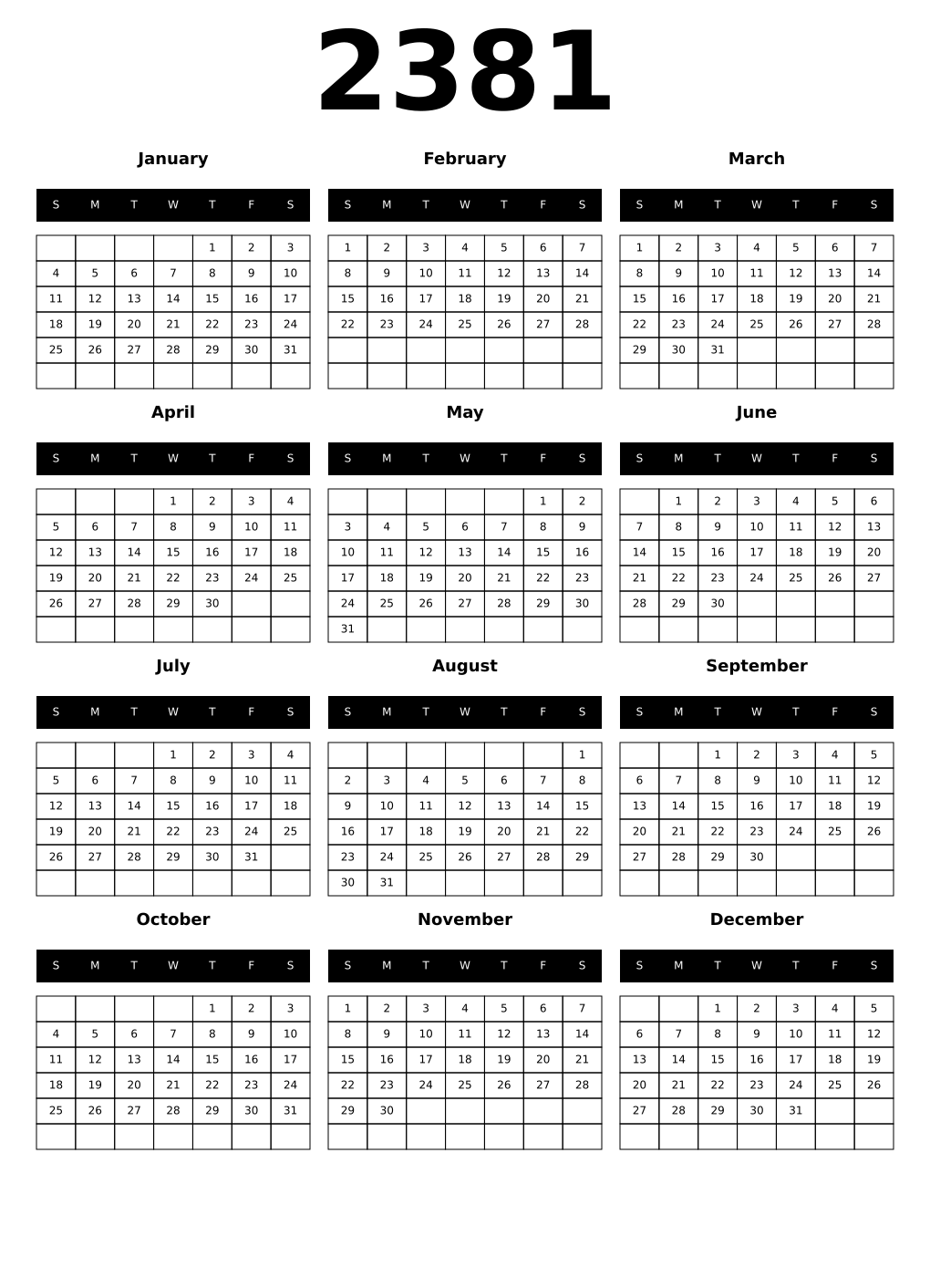 Printable 2381 Calendars