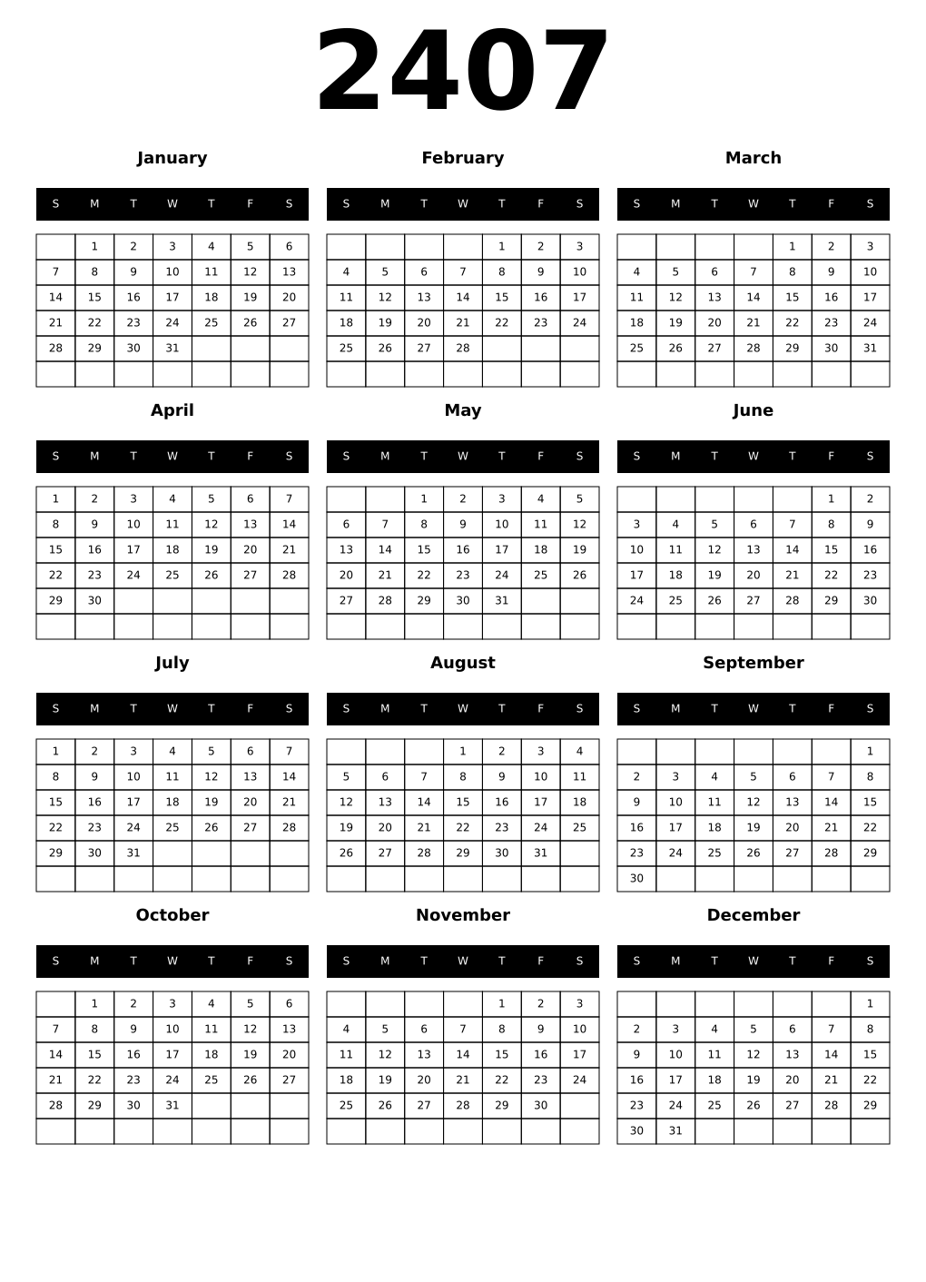 Printable 2407 Calendars