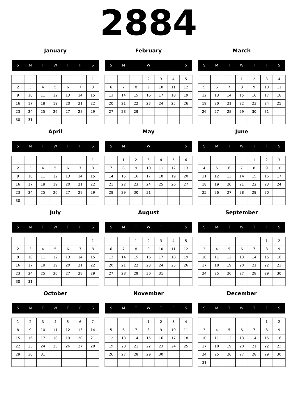 Printable 2884 Calendars