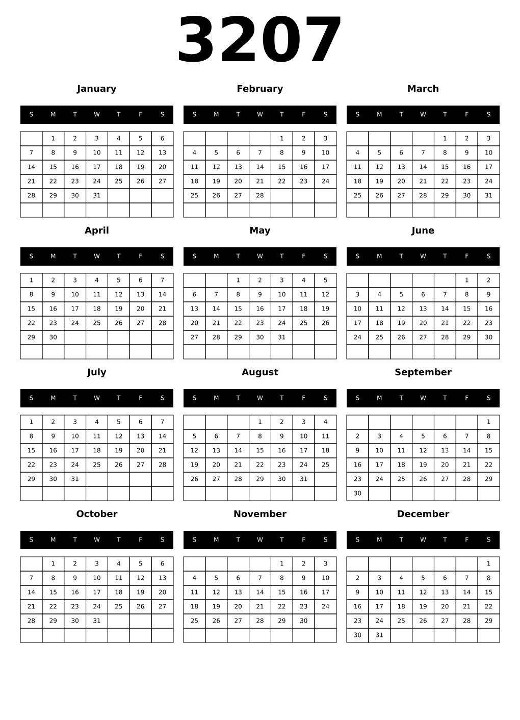 Printable 3207 Calendars