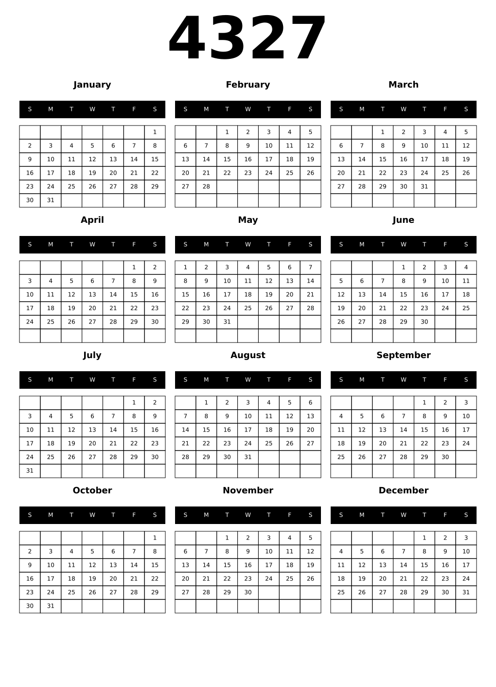 Printable 4327 Calendars