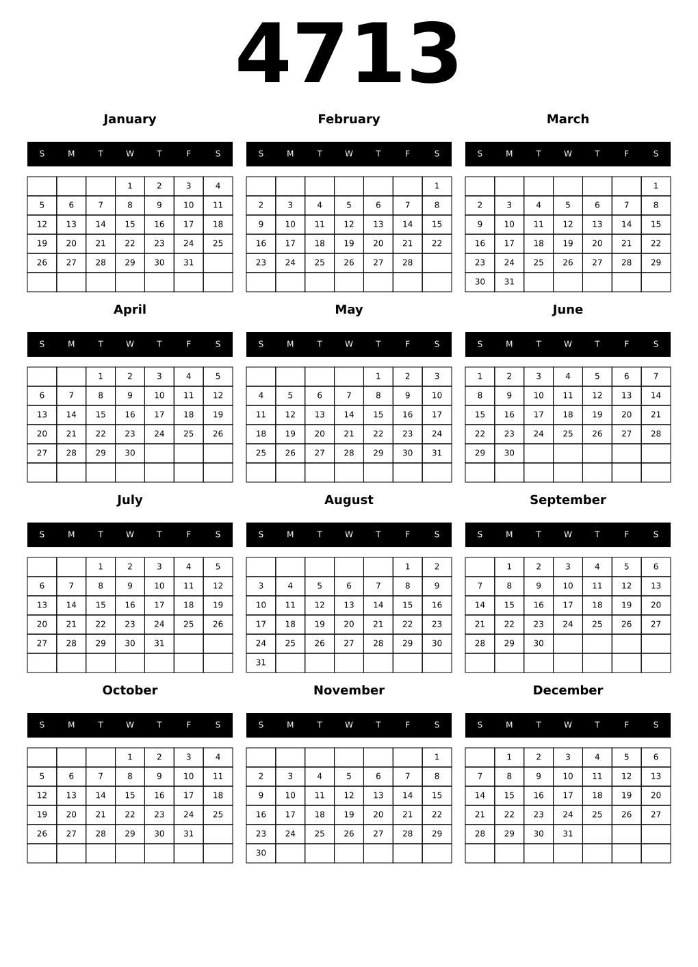 Printable 4713 Calendars