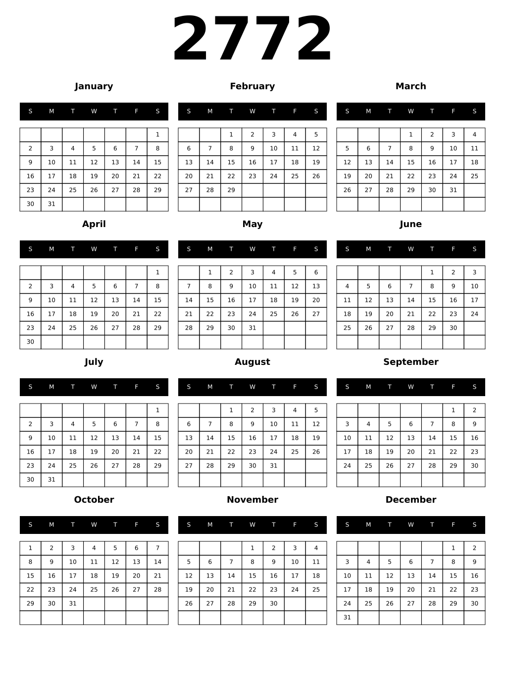 Printable 2772 Calendars