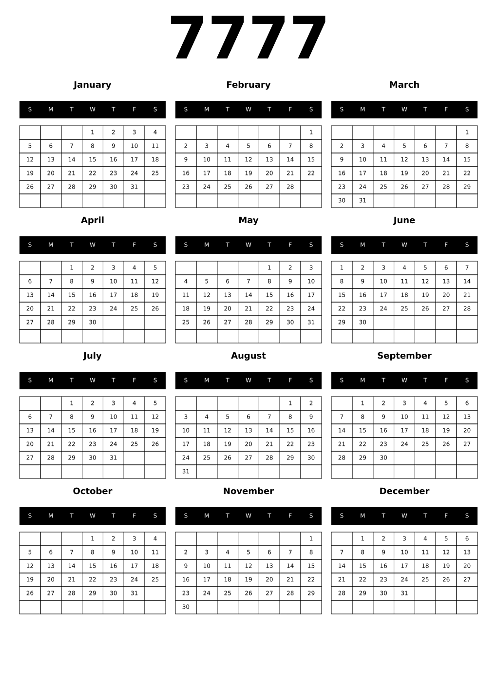 Printable 7777 Calendars