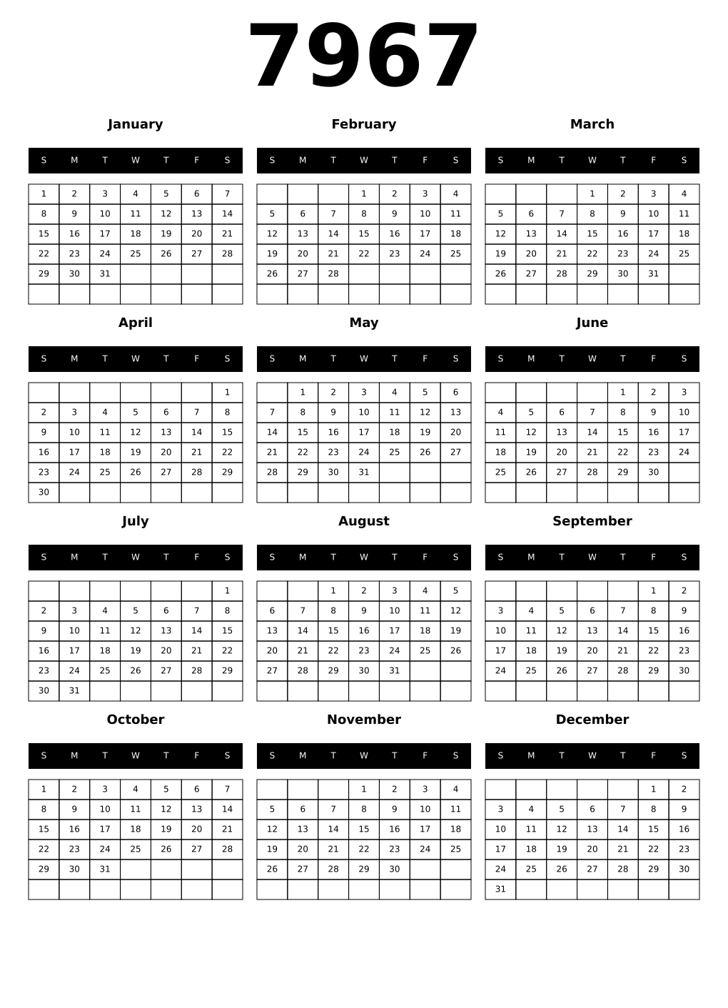 Printable 7967 Calendars