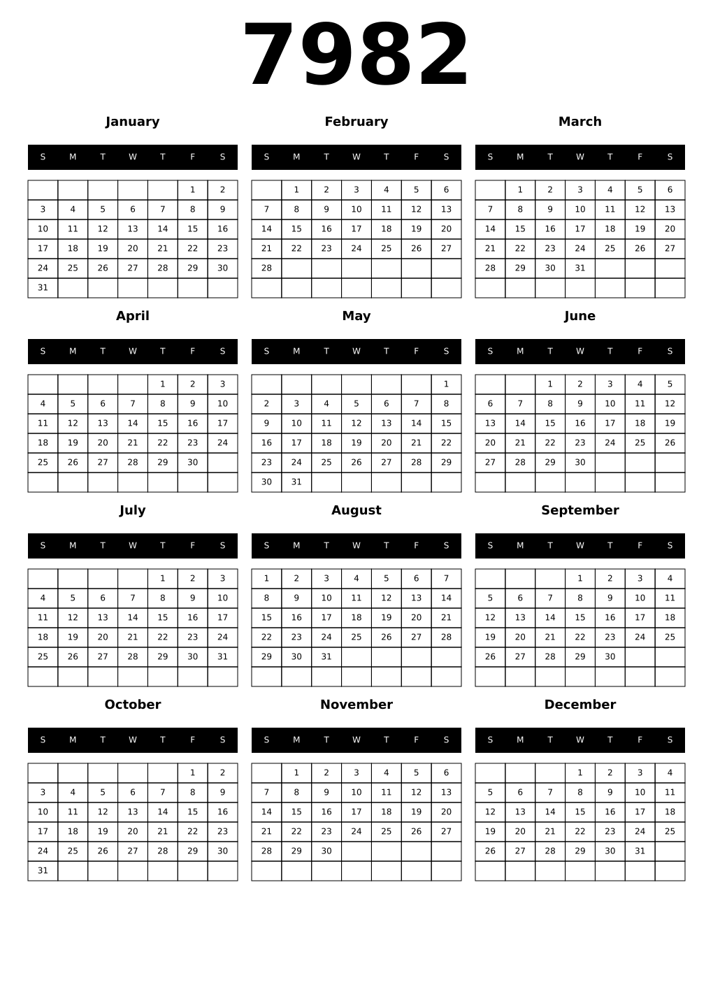 Printable 7982 Calendars