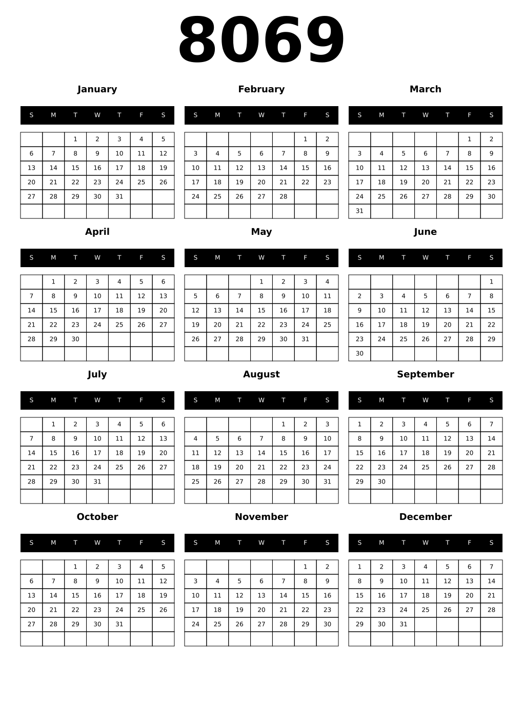 Printable 8069 Calendars