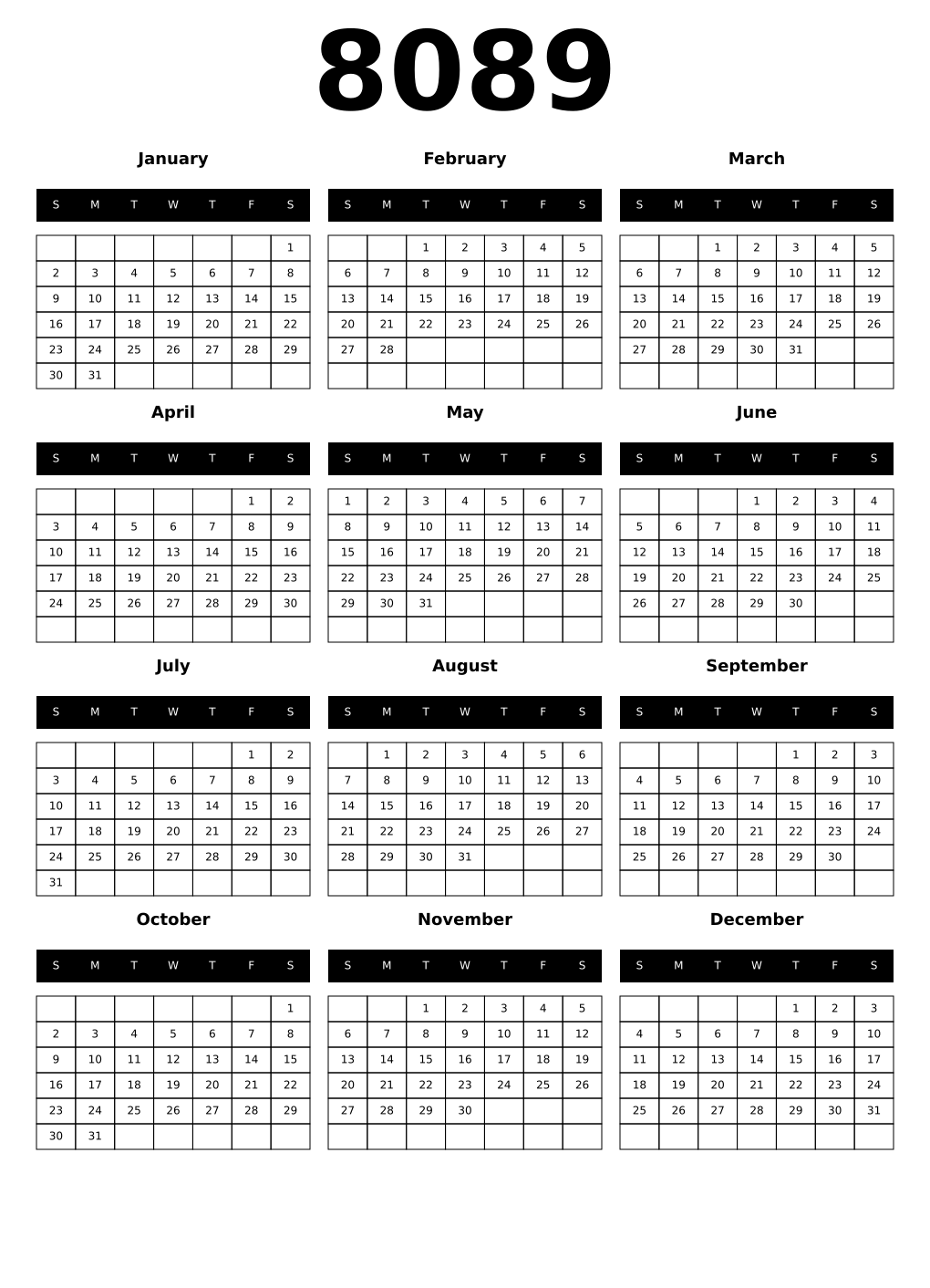 Printable 8089 Calendars