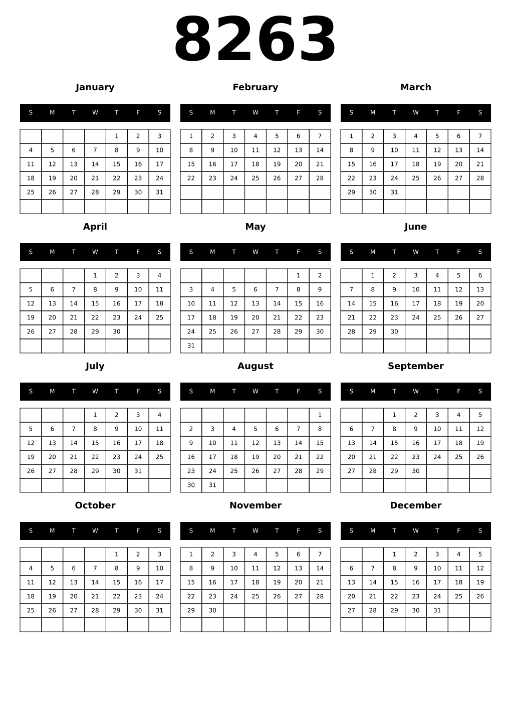 Printable 8263 Calendars