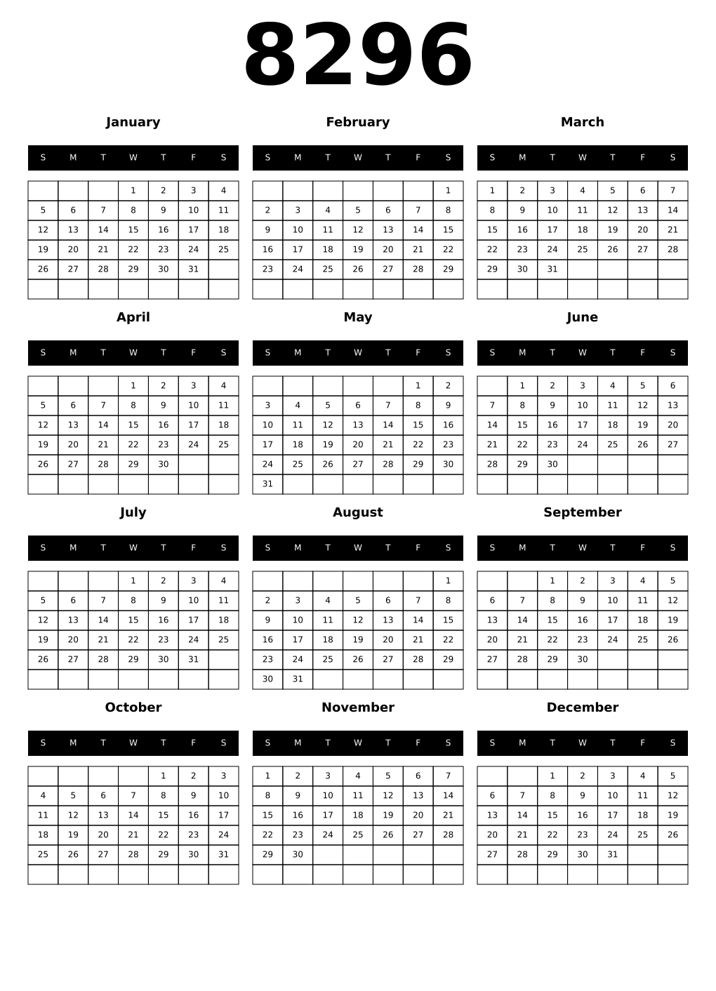 Printable 8296 Calendars