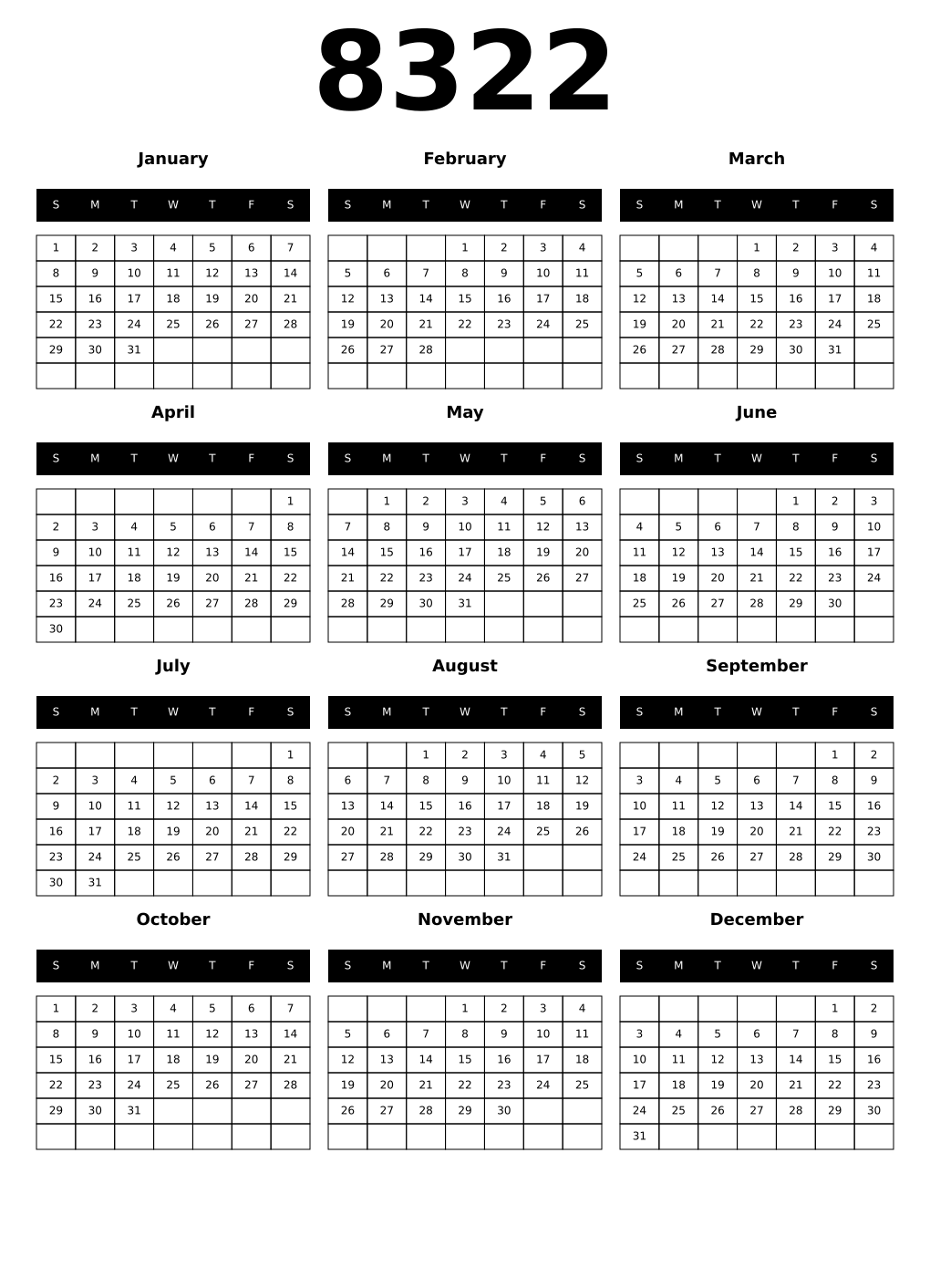 Printable 8322 Calendars
