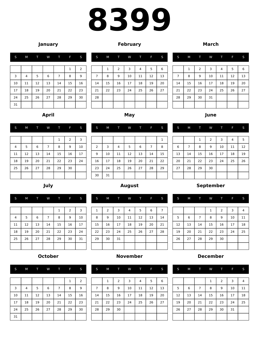 Printable 8399 Calendars