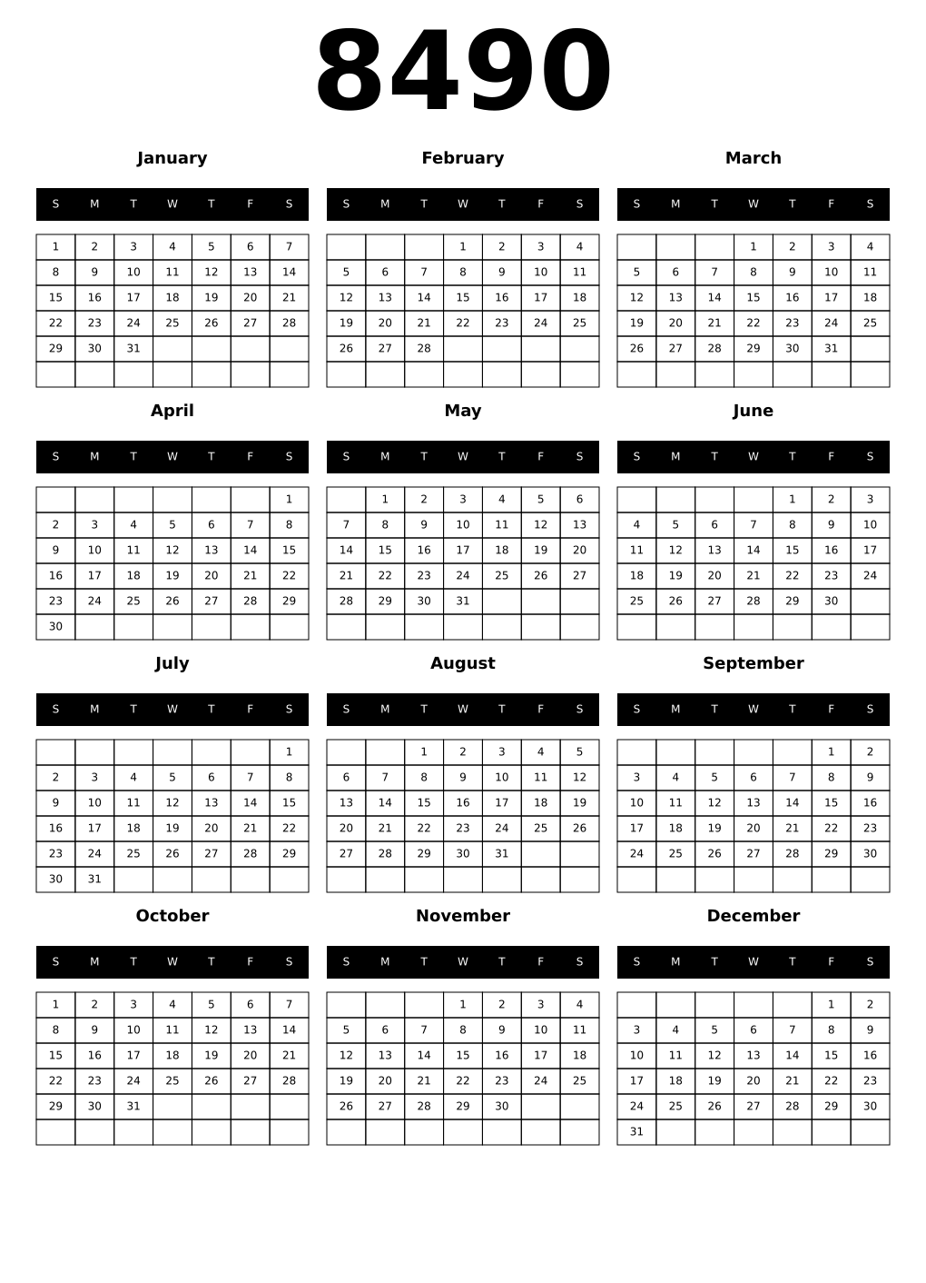 Printable 8490 Calendars