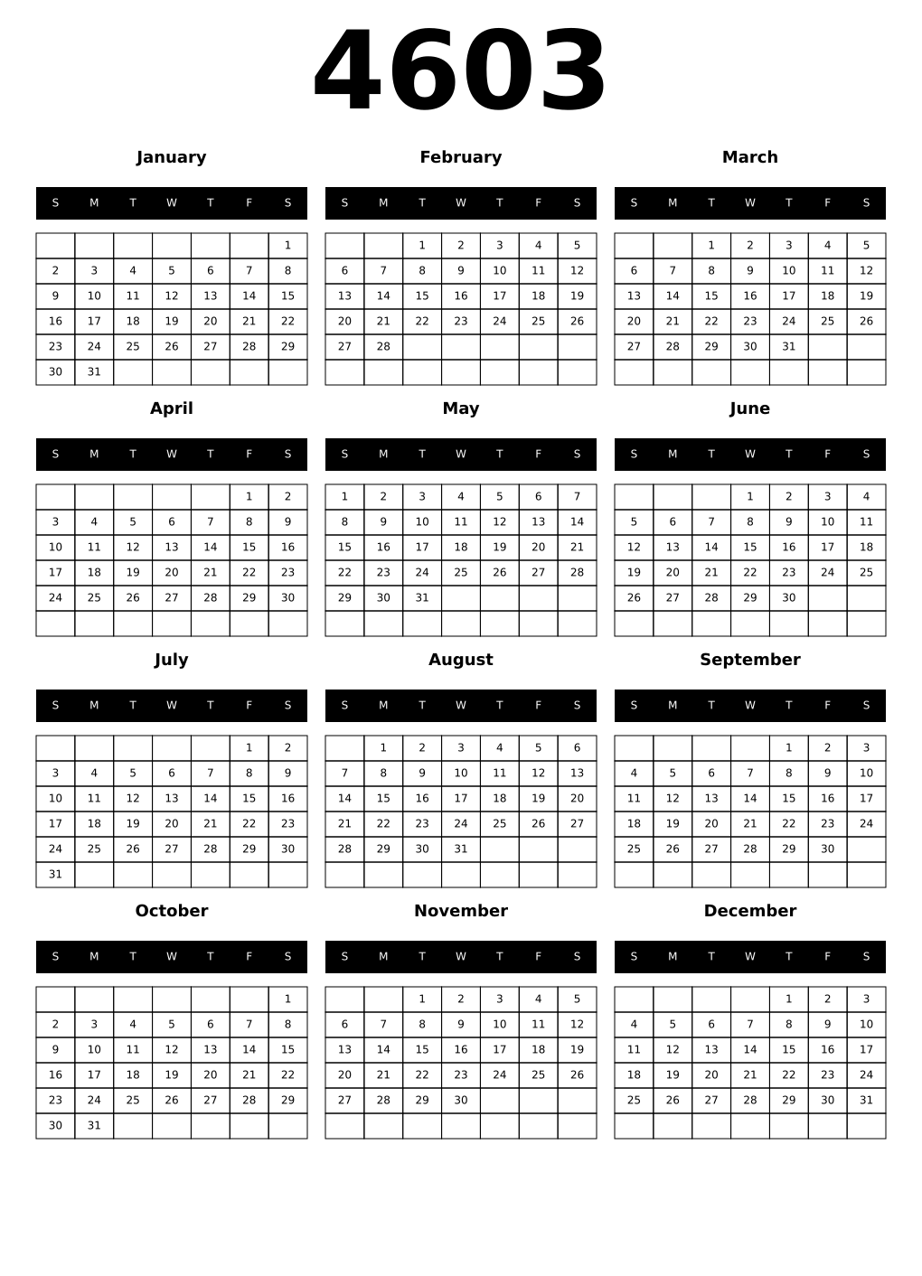 Printable 4603 Calendars