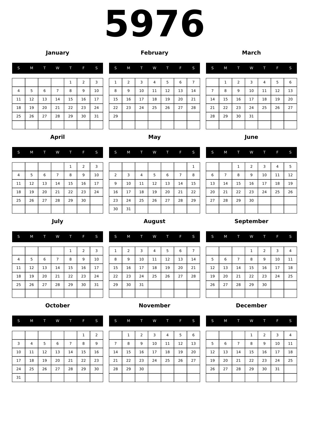 Printable 5976 Calendars