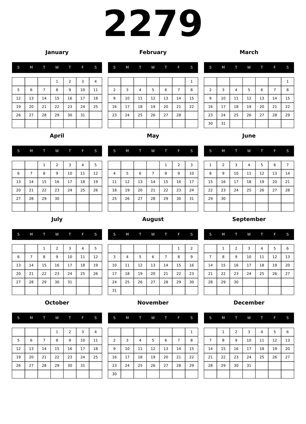 Printable 2279 Calendars