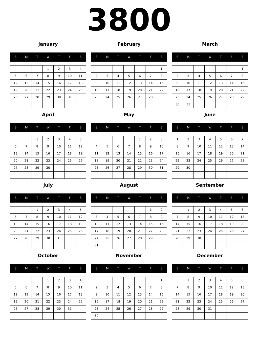Printable 3800 Calendars