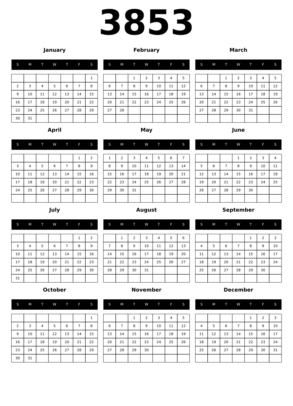 Printable 3853 Calendars