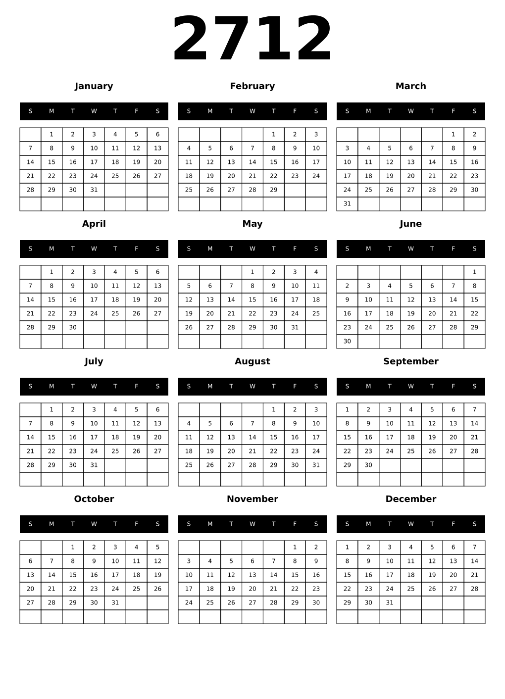 Printable 2712 Calendars