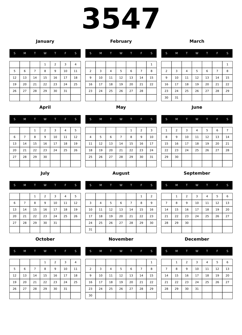 Printable 3547 Calendars