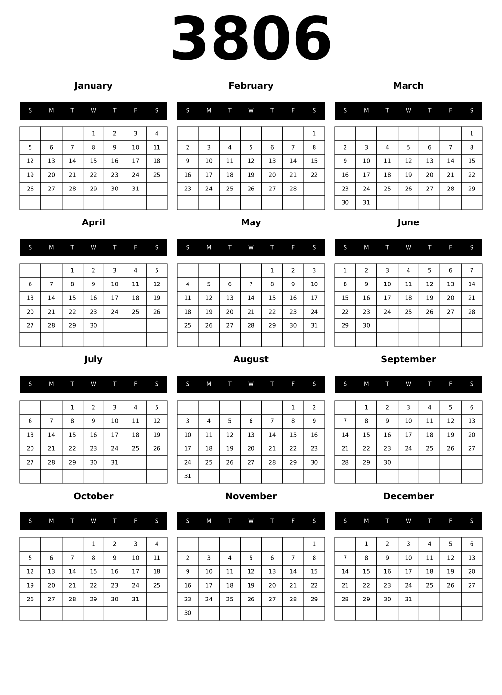 Printable 3806 Calendars